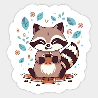 raccoon love coffe Sticker